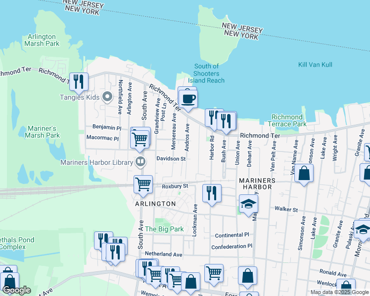 map of restaurants, bars, coffee shops, grocery stores, and more near 70 Andros Avenue in Staten Island