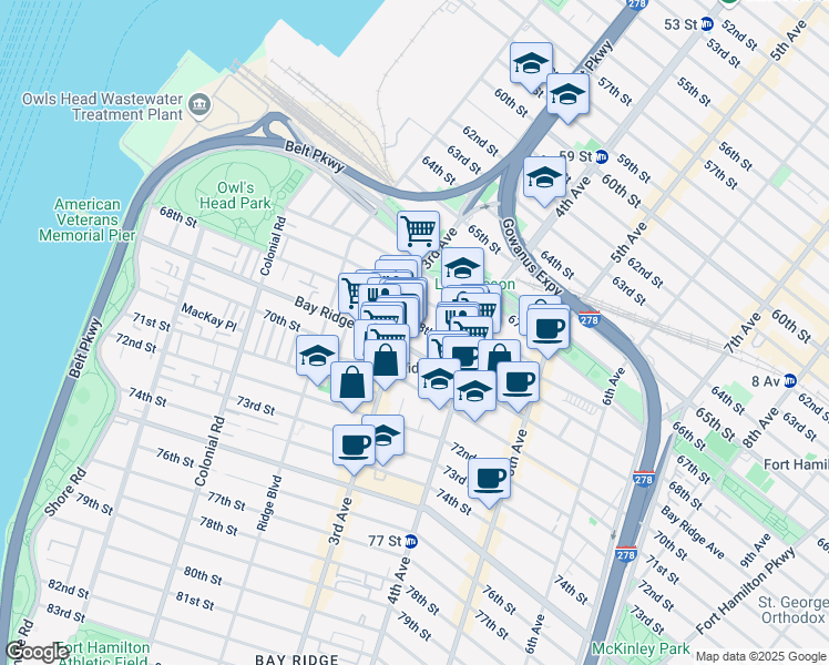 map of restaurants, bars, coffee shops, grocery stores, and more near 303 Bay Ridge Avenue in Brooklyn