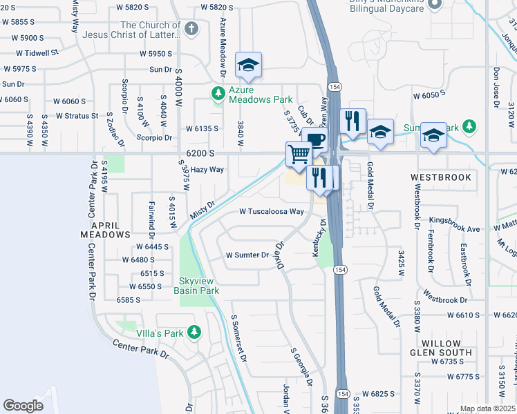 map of restaurants, bars, coffee shops, grocery stores, and more near 3794 West Tuscaloosa Way in West Jordan