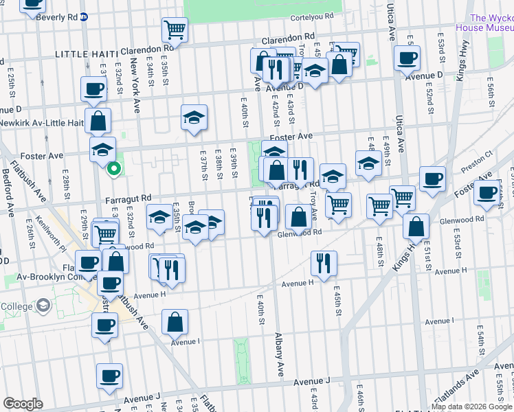 map of restaurants, bars, coffee shops, grocery stores, and more near 779 East 40th Street in Brooklyn