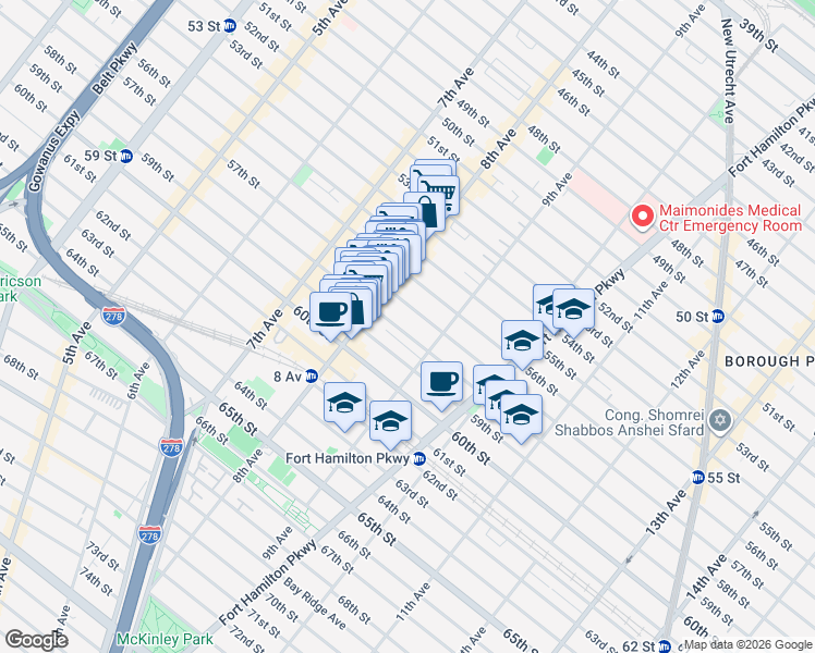 map of restaurants, bars, coffee shops, grocery stores, and more near 838 57th Street in Brooklyn