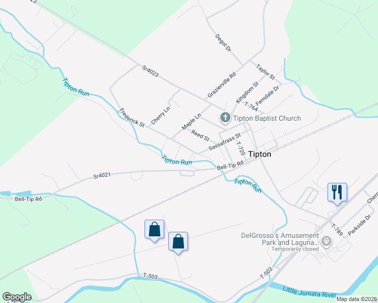 map of restaurants, bars, coffee shops, grocery stores, and more near Frederick Street in Tyrone