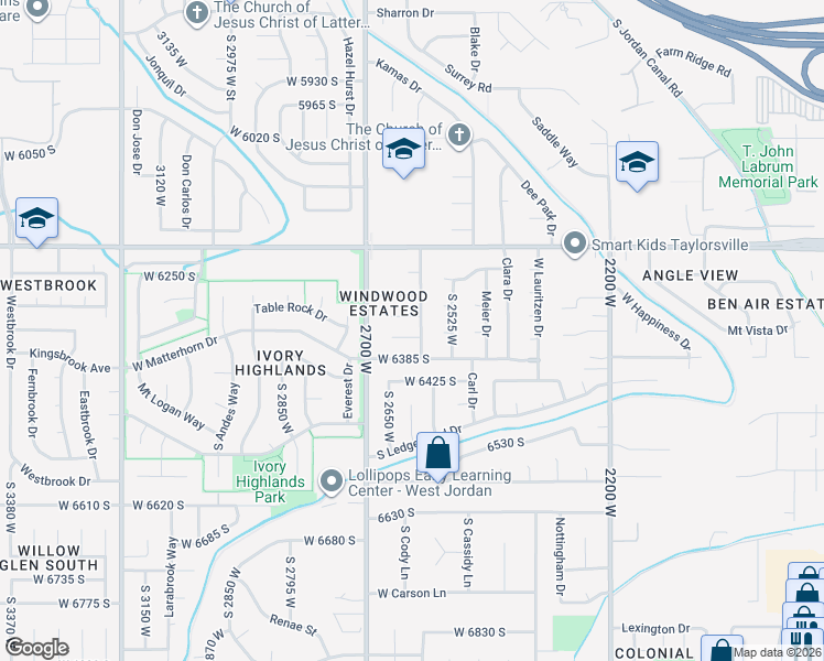 map of restaurants, bars, coffee shops, grocery stores, and more near 2598 Woodhill Circle in Taylorsville