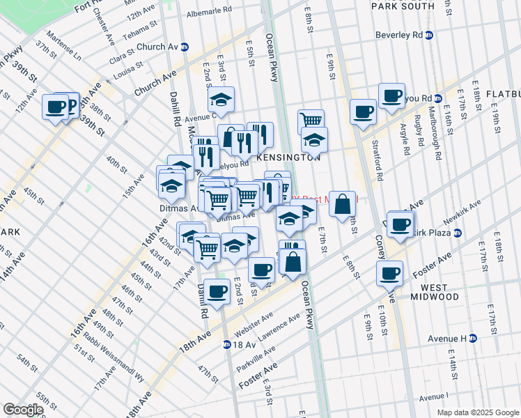 map of restaurants, bars, coffee shops, grocery stores, and more near 640 East 4th Street in Brooklyn