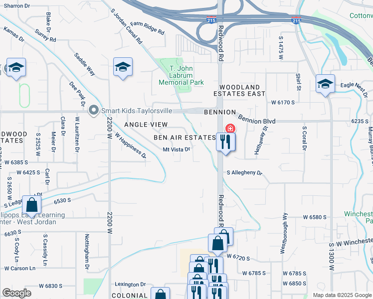 map of restaurants, bars, coffee shops, grocery stores, and more near 1857 Ben Air Circle in Taylorsville