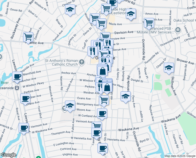 map of restaurants, bars, coffee shops, grocery stores, and more near in Oceanside