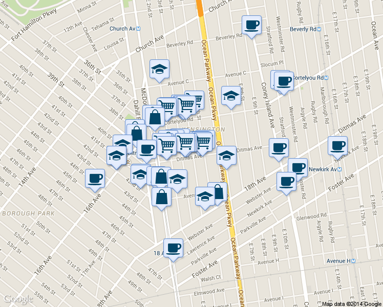 map of restaurants, bars, coffee shops, grocery stores, and more near 640 East 4th Street in Brooklyn