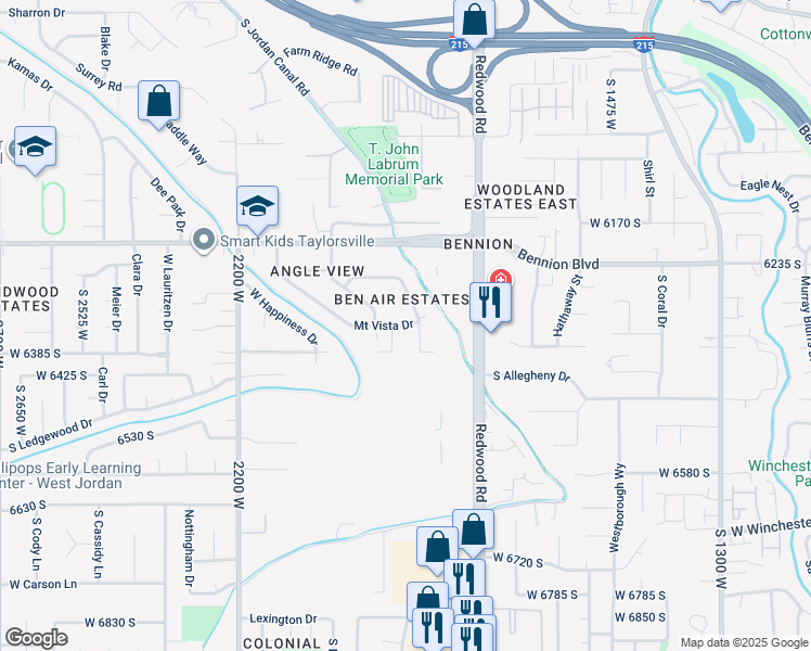map of restaurants, bars, coffee shops, grocery stores, and more near 1857 Ben Air Circle in Taylorsville