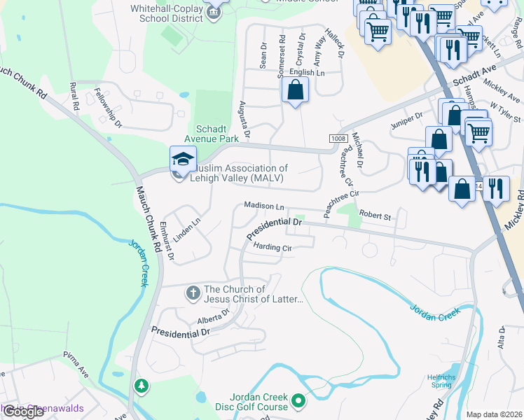 map of restaurants, bars, coffee shops, grocery stores, and more near 51 Madison Lane in Fullerton