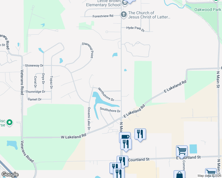 map of restaurants, bars, coffee shops, grocery stores, and more near 117 Lakeview Drive in Morton