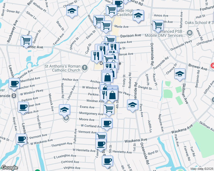 map of restaurants, bars, coffee shops, grocery stores, and more near in Oceanside