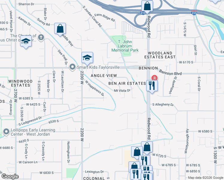 map of restaurants, bars, coffee shops, grocery stores, and more near 8793 South Mount Vista Drive in Taylorsville
