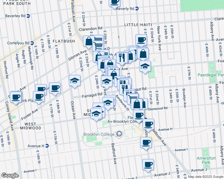 map of restaurants, bars, coffee shops, grocery stores, and more near 572 East 26th Street in Brooklyn