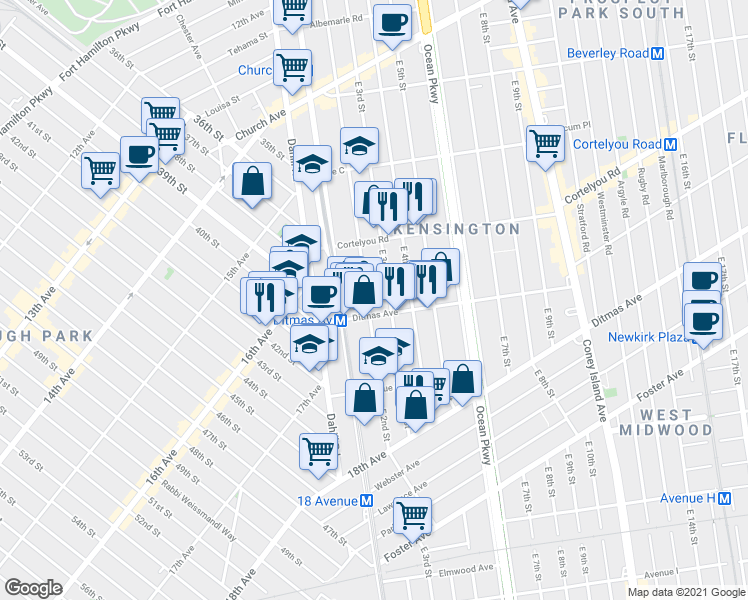 map of restaurants, bars, coffee shops, grocery stores, and more near 602 East 2nd Street in Brooklyn