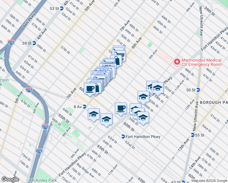 map of restaurants, bars, coffee shops, grocery stores, and more near 834 57th Street in Brooklyn