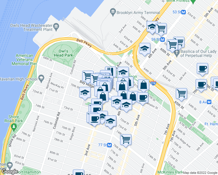 map of restaurants, bars, coffee shops, grocery stores, and more near 315 68th Street in Brooklyn