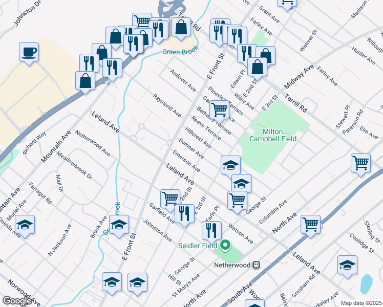map of restaurants, bars, coffee shops, grocery stores, and more near 128 Sumner Avenue in Plainfield