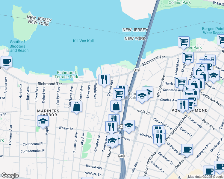 map of restaurants, bars, coffee shops, grocery stores, and more near 42 Winant Street in Staten Island