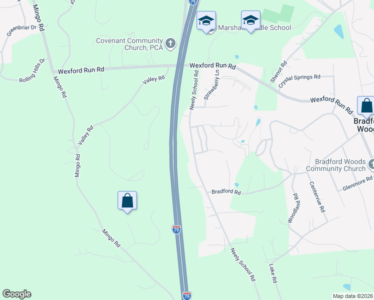 map of restaurants, bars, coffee shops, grocery stores, and more near 230 Neely School Road in Wexford