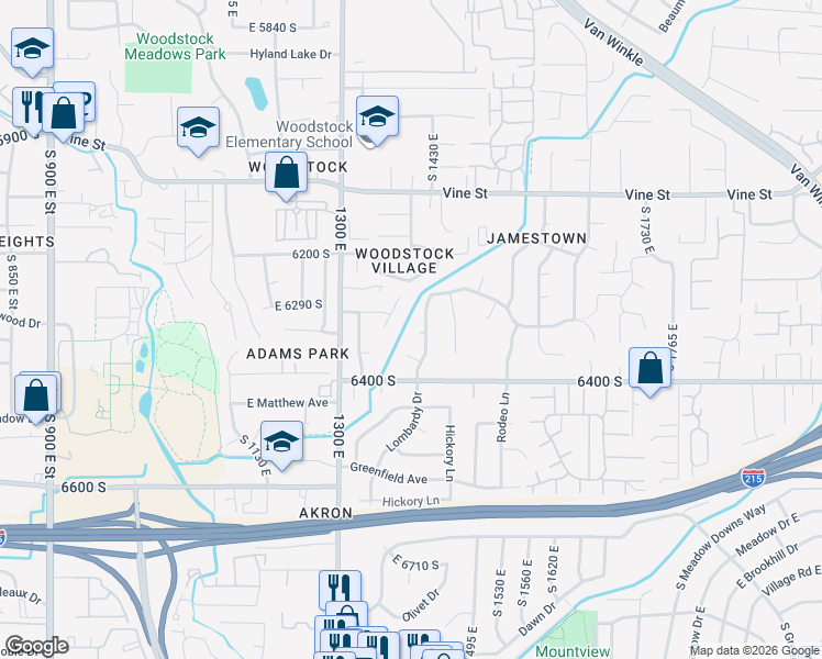 map of restaurants, bars, coffee shops, grocery stores, and more near 1403 Lombardy Court in Salt Lake City