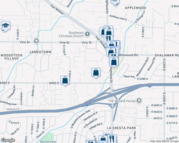 map of restaurants, bars, coffee shops, grocery stores, and more near 1864 East Casino Way in Murray