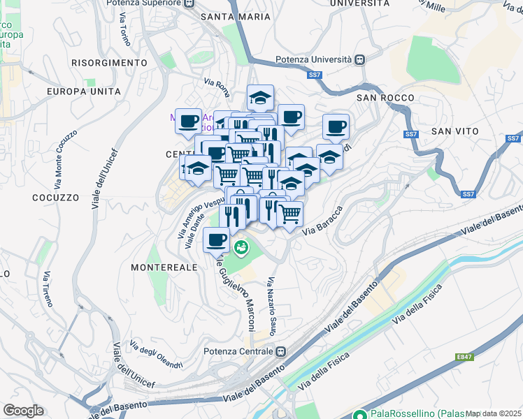 map of restaurants, bars, coffee shops, grocery stores, and more near 9 Via Francesco Petrarca in Potenza