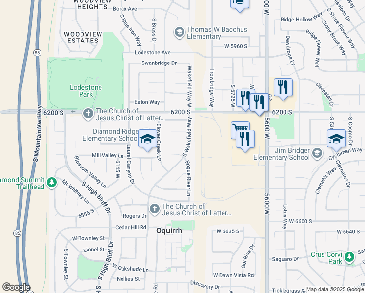 map of restaurants, bars, coffee shops, grocery stores, and more near 5911 Walnut Creek Court in West Valley City
