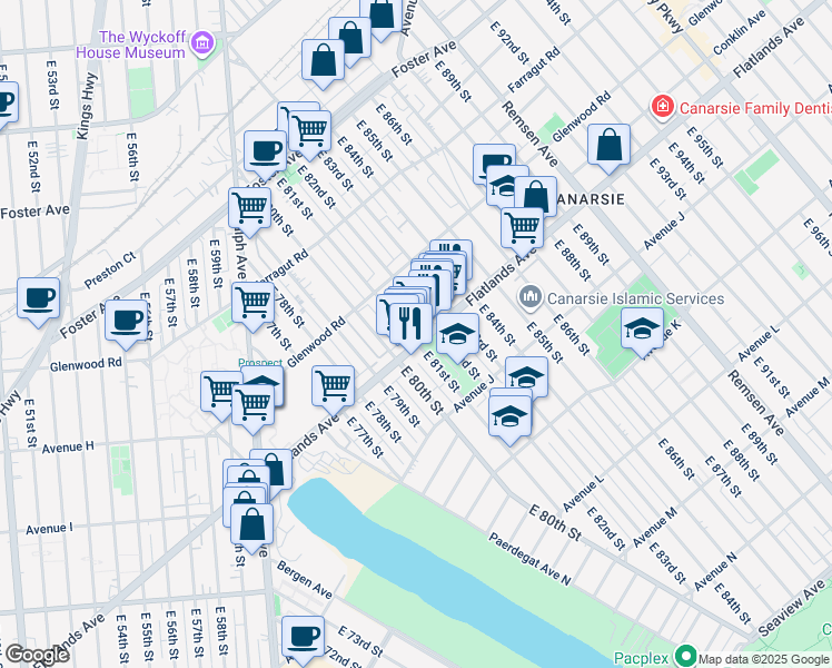 map of restaurants, bars, coffee shops, grocery stores, and more near 8101 Flatlands Avenue in Brooklyn