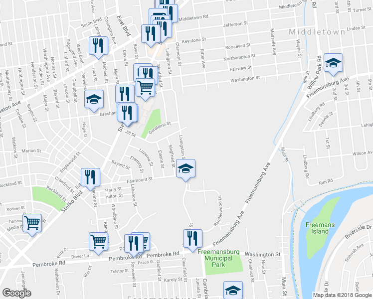 map of restaurants, bars, coffee shops, grocery stores, and more near 1548 Livingston Street in Bethlehem