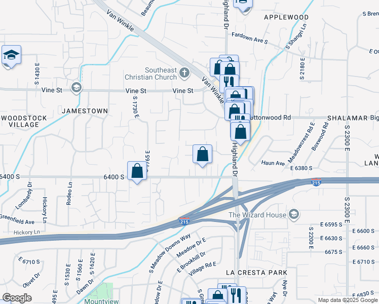 map of restaurants, bars, coffee shops, grocery stores, and more near 1864 East Casino Way in Murray