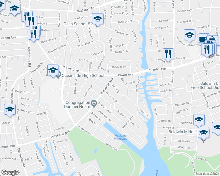 map of restaurants, bars, coffee shops, grocery stores, and more near 3328 Harold Street in Oceanside