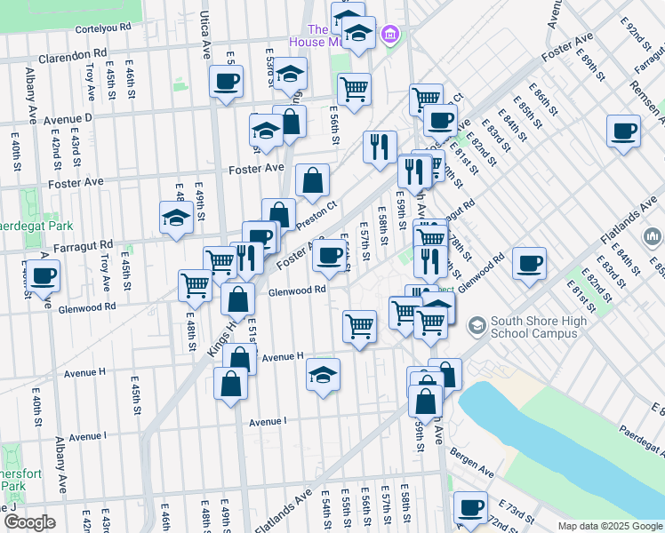map of restaurants, bars, coffee shops, grocery stores, and more near 811 East 56th Street in Brooklyn