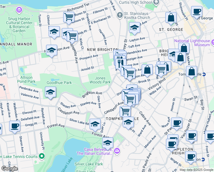 map of restaurants, bars, coffee shops, grocery stores, and more near 16 Butler Terrace in Staten Island