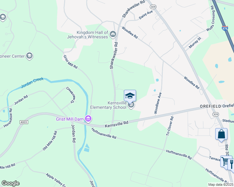 map of restaurants, bars, coffee shops, grocery stores, and more near 4936 Shankweiler Road in Lehigh County