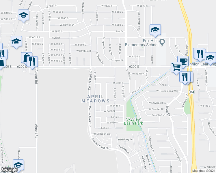 map of restaurants, bars, coffee shops, grocery stores, and more near 6325 Dry Wind Drive in West Jordan