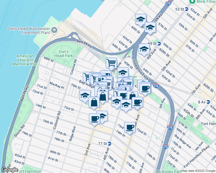 map of restaurants, bars, coffee shops, grocery stores, and more near 6805 3rd Avenue in Brooklyn