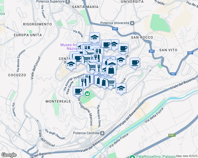 map of restaurants, bars, coffee shops, grocery stores, and more near 9 Via Francesco Petrarca in Potenza
