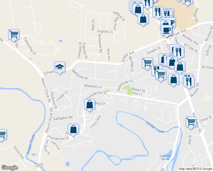map of restaurants, bars, coffee shops, grocery stores, and more near 34 Madison Ln in Fullerton