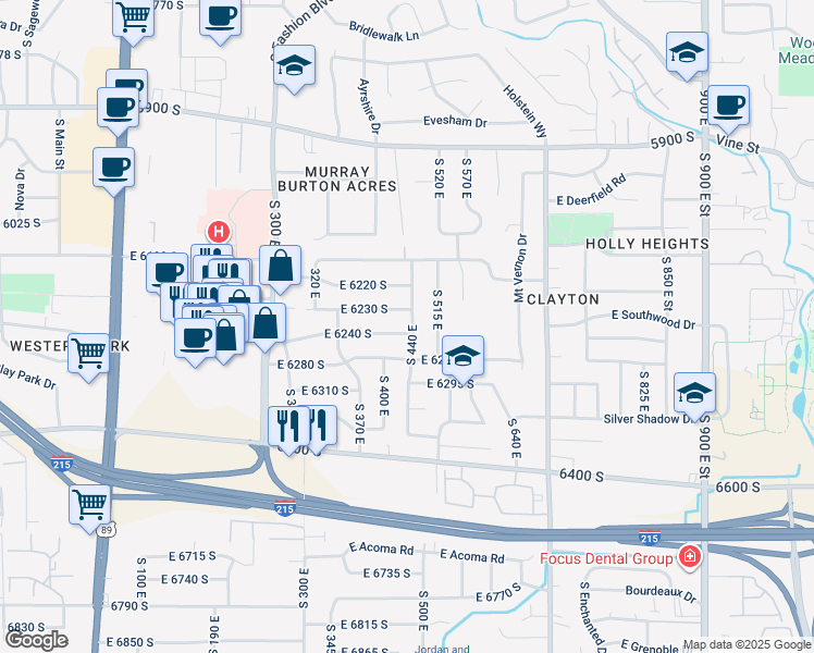 map of restaurants, bars, coffee shops, grocery stores, and more near 6236 South 440 East in Murray