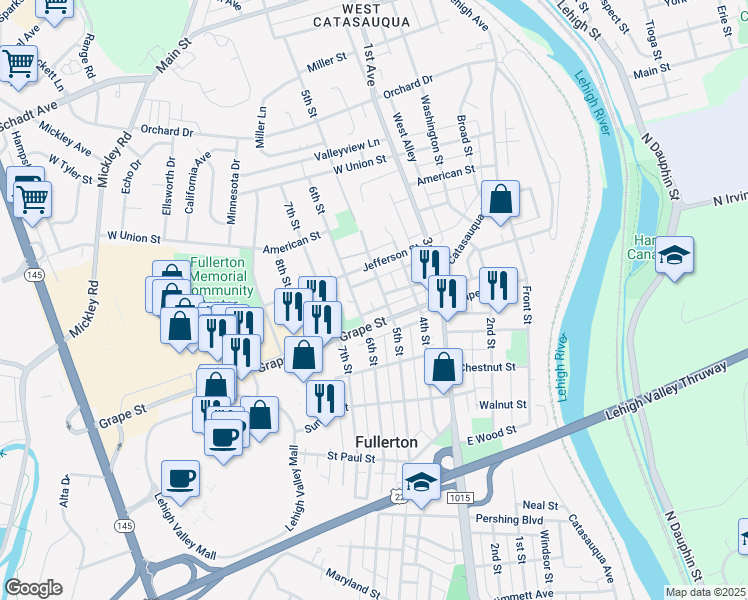 map of restaurants, bars, coffee shops, grocery stores, and more near 924 5th Street in Fullerton