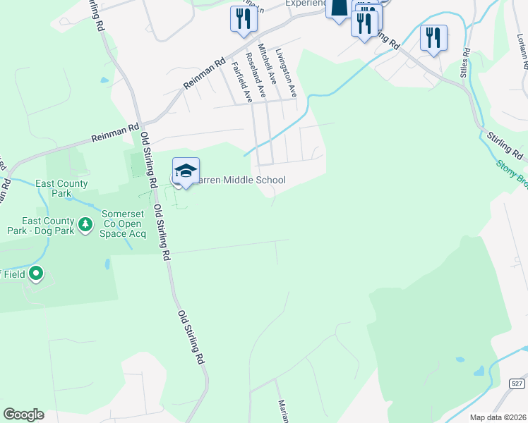 map of restaurants, bars, coffee shops, grocery stores, and more near 6 Woodcrest Court in Warren
