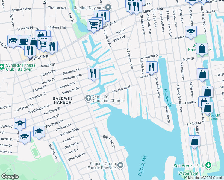 map of restaurants, bars, coffee shops, grocery stores, and more near 110 Meister Boulevard in Freeport