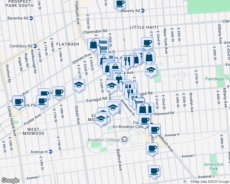 map of restaurants, bars, coffee shops, grocery stores, and more near 572 East 26th Street in Brooklyn
