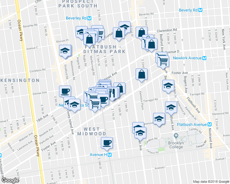 map of restaurants, bars, coffee shops, grocery stores, and more near 1818 Newkirk Avenue in Brooklyn