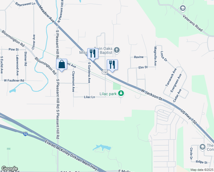 map of restaurants, bars, coffee shops, grocery stores, and more near 205 South Hawthorne Avenue in East Peoria