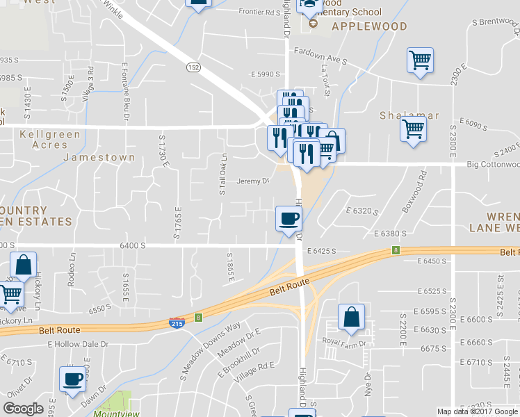 map of restaurants, bars, coffee shops, grocery stores, and more near 6300 Madrid in Murray