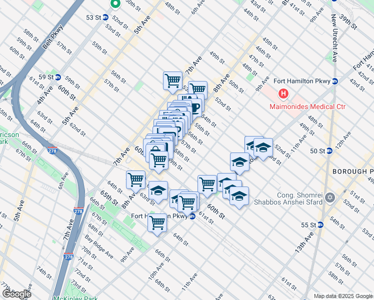map of restaurants, bars, coffee shops, grocery stores, and more near 838 57th Street in Brooklyn