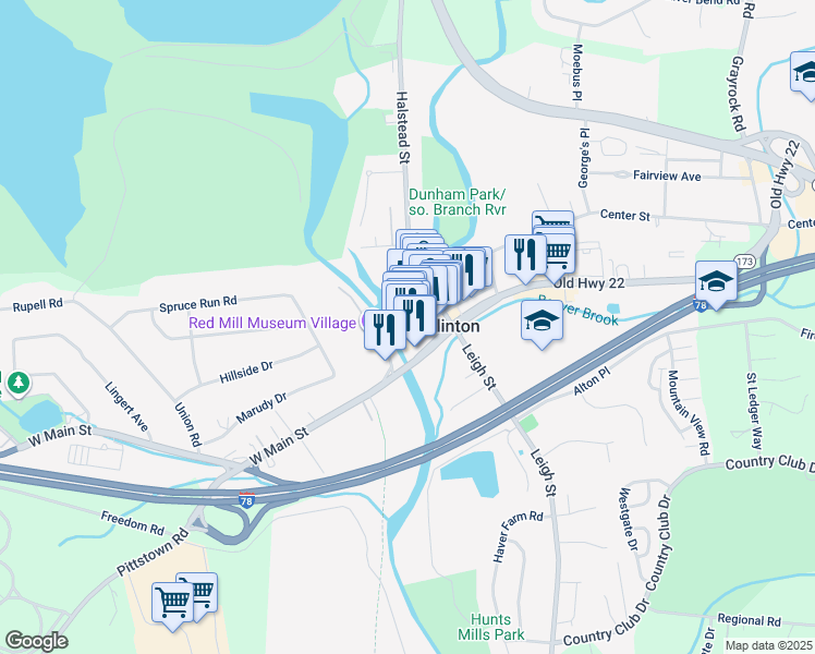 map of restaurants, bars, coffee shops, grocery stores, and more near 44 Main Street in Clinton
