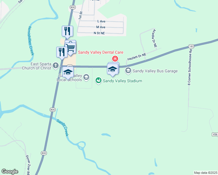 map of restaurants, bars, coffee shops, grocery stores, and more near 5130 Ohio 183 in Magnolia