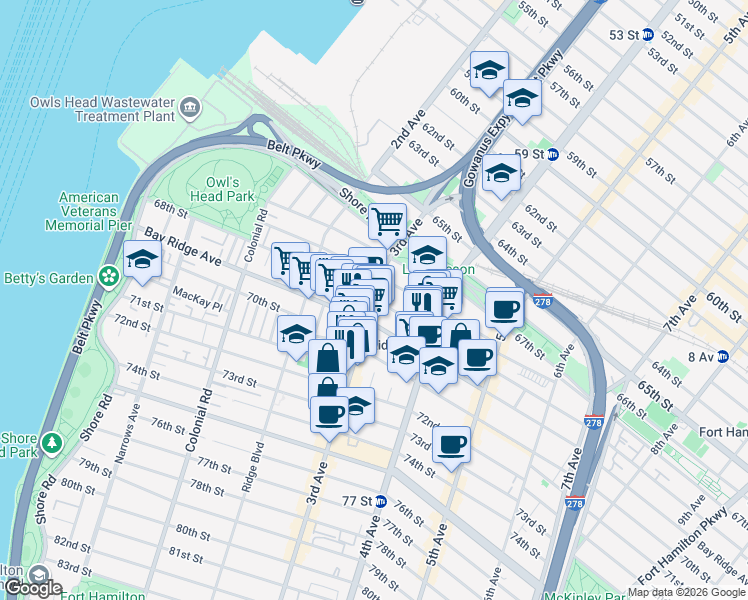 map of restaurants, bars, coffee shops, grocery stores, and more near 6808 3rd Avenue in Brooklyn